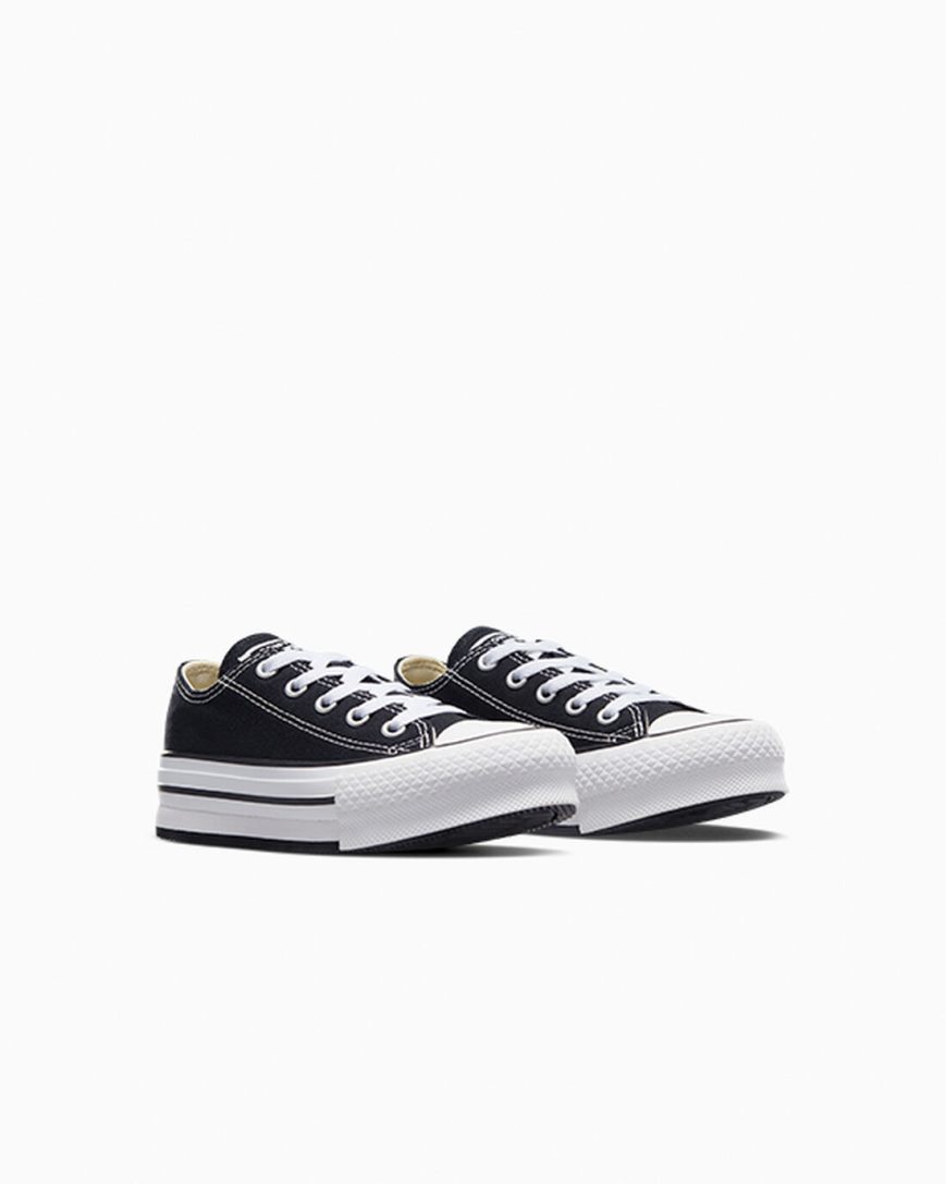 Sapatos Plataforma Converse Chuck Taylor All Star Lift Cano Baixo Menina Pretas Branco Pretas | PT V05P417